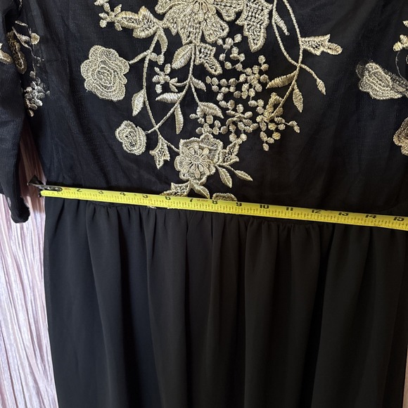 Black & Gold Embroidered Chiffon– 3/4 Sleeve Formal Evening Cocktail Dress Sz XL - Picture 7 of 8